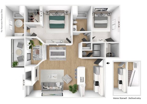 Floor plan for 2 beds, 2 baths, 1257 sqft